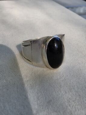 Handmade Sterling Silver Black Stone Signet Ring | Size 11-12